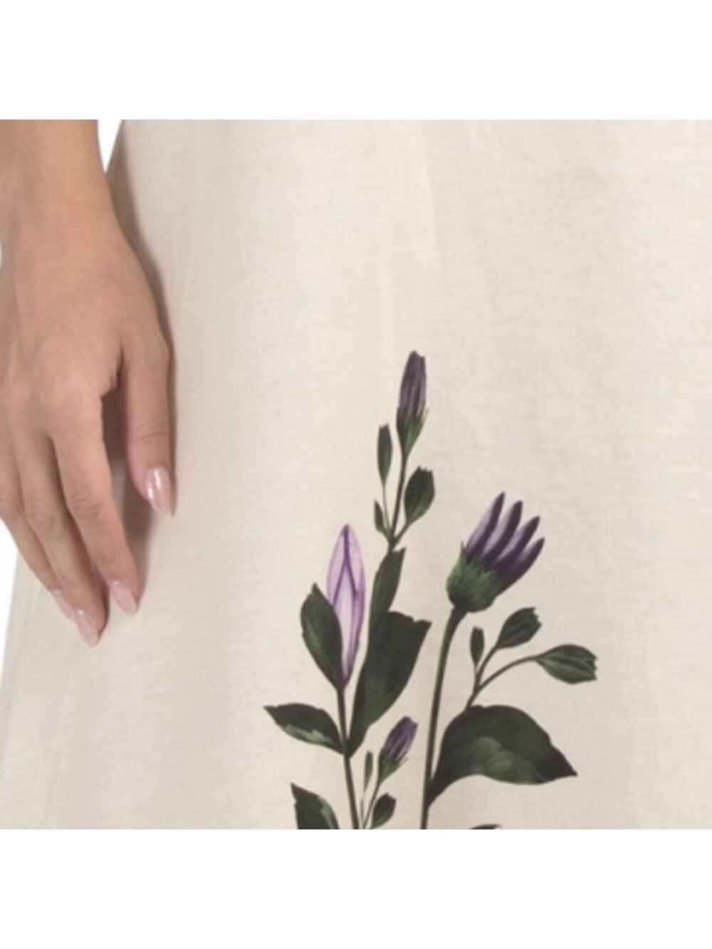 TERZO MILLENNIO Made In Italy Linen Blend Printed Maxi Dress With Spaghetti Stra - Picture 4 of 5